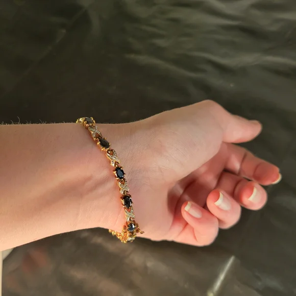 Sold...Vintage Sterling Silver Tennis Bracelet Diamond & Sapphire X's & O's 7 in - Picture 12 of 15